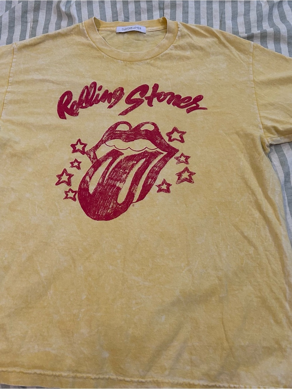Rolling Stones Graphic Tee - Yellow with Red Print - Womens